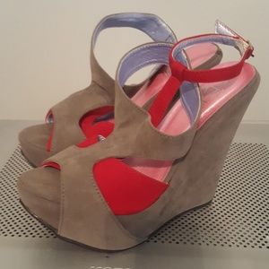 Grey and Red Suede wedges